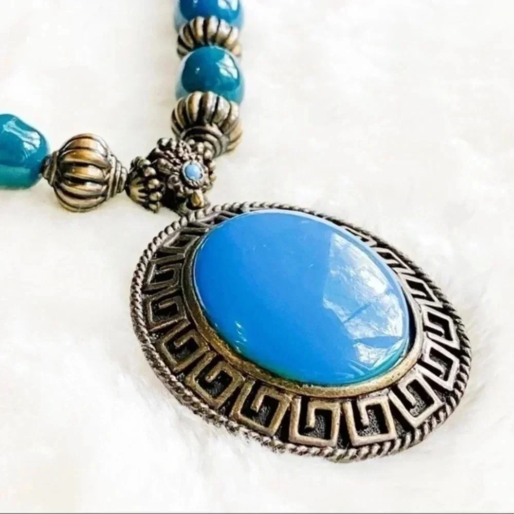 Fashion Statement Necklace Bold Deep Blue Ocean Pendant